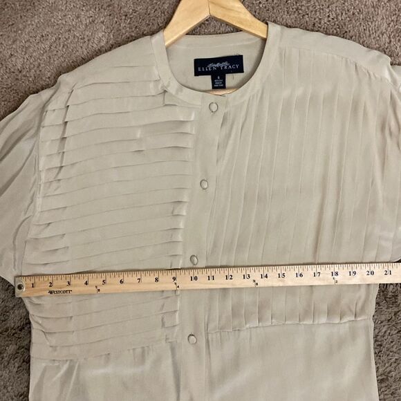 Linda Allard for Ellen Tracy Vintage Pleated Silk Blouse size 6 Office Retro 80s - Picture 10 of 11